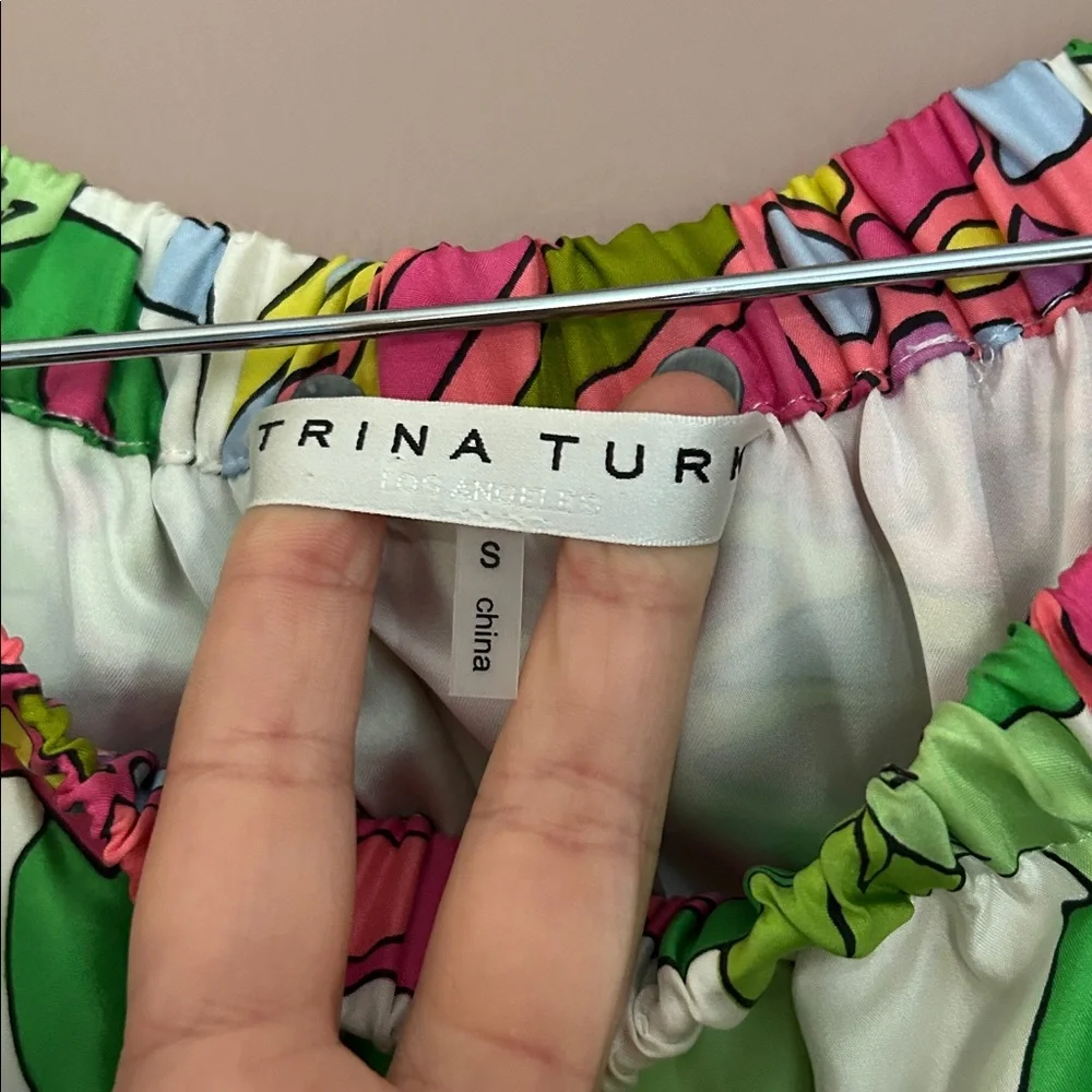 Trina Turk Off the Shoulder HighLow Floral Vibrant Multicolor Silk Dress Size S - Picture 11 of 14